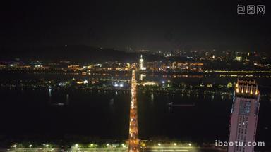 湖南长沙五一商圈国金中心黄兴路步行街五一大道夜景灯光航拍